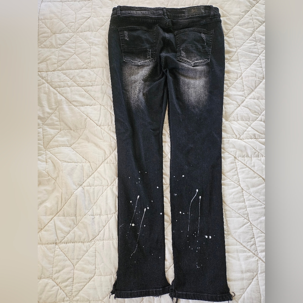 DNA Black Red Rhinestone Patchwork Distressed Jea… - image 2